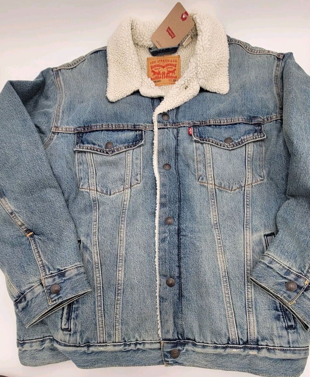 Levi’s Type III Denim Sherpa Lined Trucker Jacket BIG Medium Wash Men's 2XL NWT